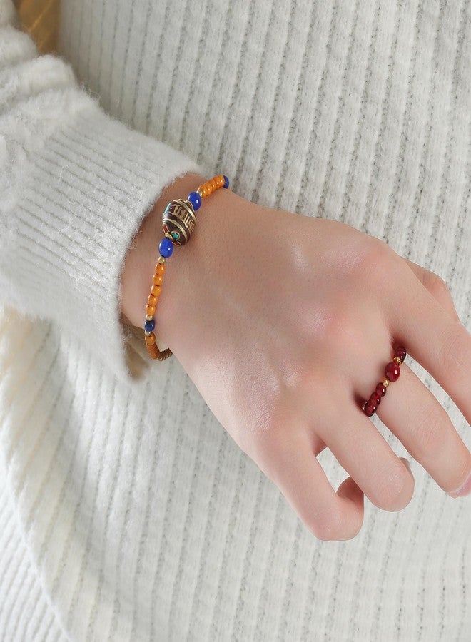 Cherishching Feng Shui Sanskrit Charms Bracelet,Adjustable Tibetan Buddhist Bracelet with 2 bells Anxiety Bracelet, Good Luck Natural Stone Beaded Bracelets for Women - Image 4